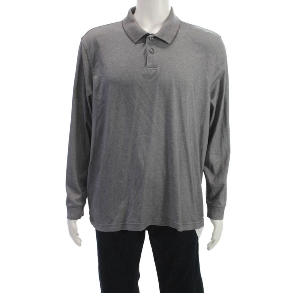 Tasso Elba Mens Gray Supima Cotton Long Sleeve Collared Polo Size XL